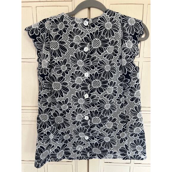 Jade Melody Tam size XS navy & white embroidered top buttons in back - Picture 2 of 3